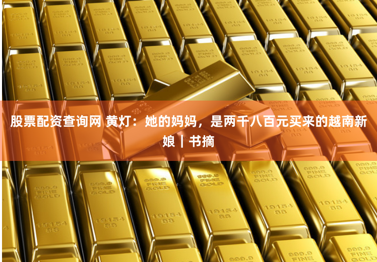 股票配资查询网 黄灯：她的妈妈，是两千八百元买来的越南新娘｜书摘